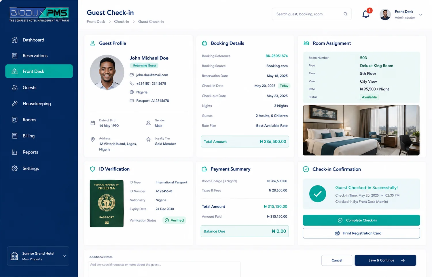 Built for African Hospitality — Biodux PMS interface