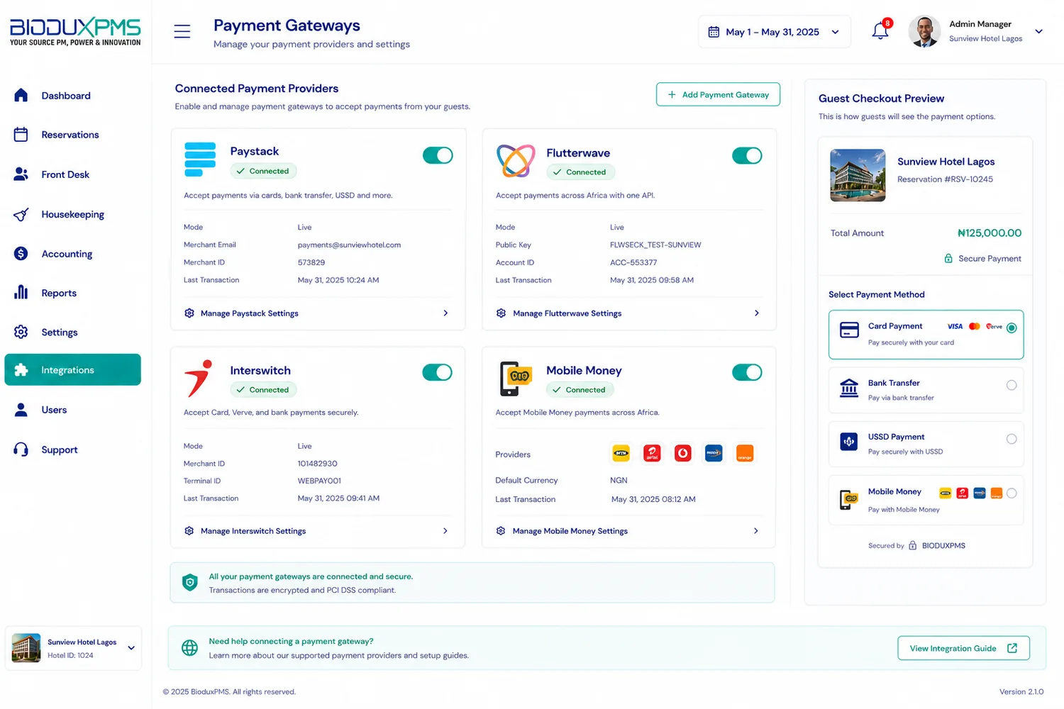 Local Payment Gateway Integrations interface